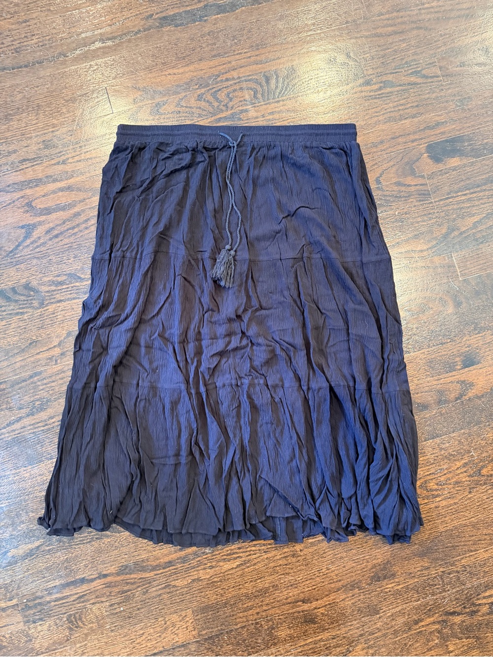 City Chic Black Crinkle Midi Skirt with Drawstring